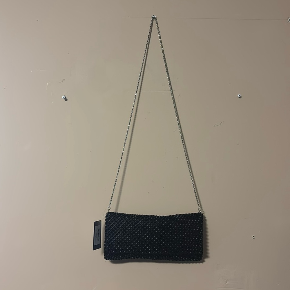 Nina Black 6MM Ball Mesh Purse with Silver Chain Strap